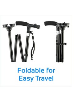Generic Folding Walking Cane with Night Light and Quad Base - Dorra JL9274L  - Image 3