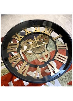 AWD End Table, Creative Round Clock Coffee Table with Tempered Glass Top, Multifunctional Sofa Side Table with Roman Numeral Gear Clock Design.  - Image 3
