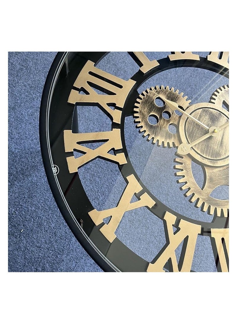 AWD - End Table, Creative Round Clock Coffee Table with Tempered Glass Top, Multifunctional Sofa Side Table with Roman Numeral Gear Clock Design. - Image 1