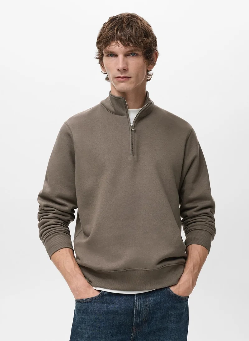 Regular-fit cotton sweatshirt with zip