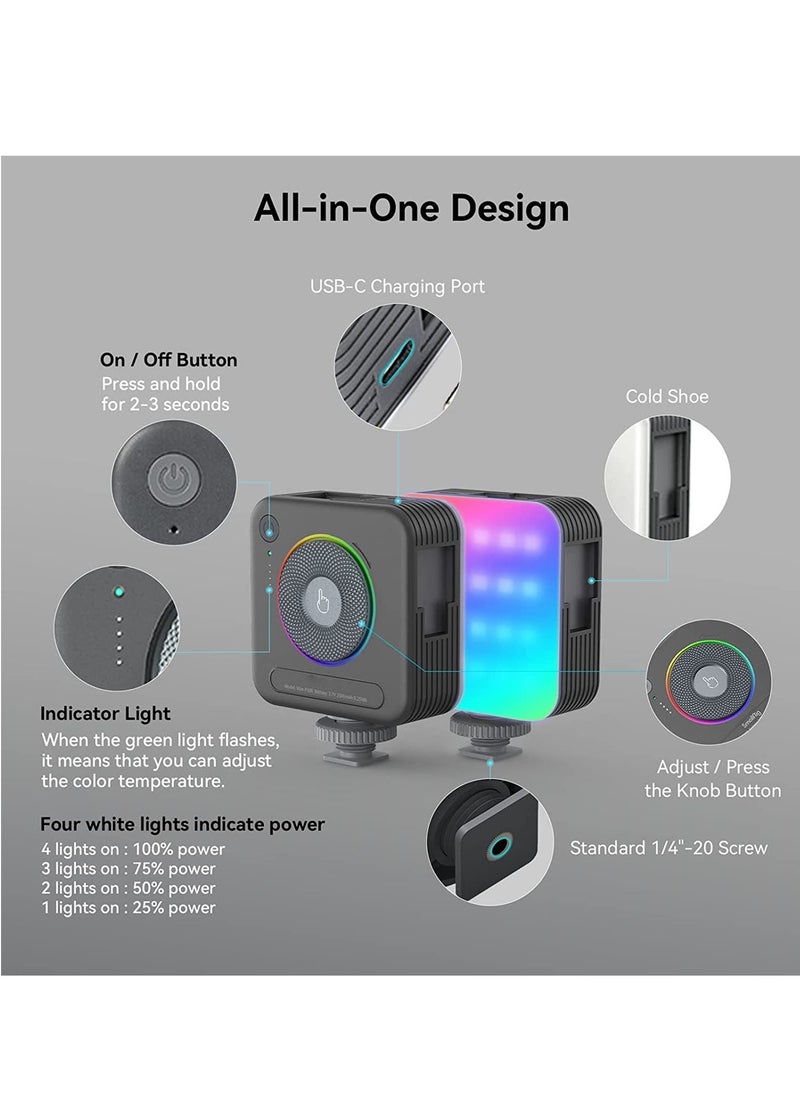 SYOSI RGB Video Light, Camera LED Light, 96 LED Beads for Photographic Video Lighting, 2500mAh Rechargeable On-Camera Video Light Panel 2700K - 6500K, Portable Full Color Camera Light  - Image 5