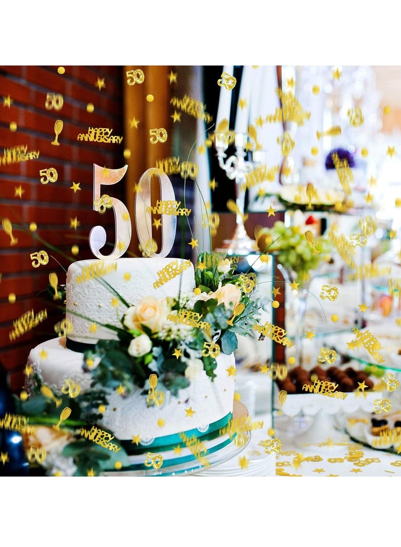 كونفيتي للاحتفال بالذكرى السنوية الـ50 وحفلة الـ50، كونفيتي دوائر نجوم معدنية مختلطة لتزيين الطاولات لوازم الحفلات فن DIY ذهب، 150 جرام - Image 5