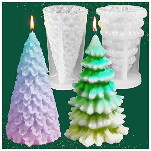 KVCSYAW 3D Christmas Tree Candle Mold 2 Pcs Silicone Mold for Candle Making Xmas Handmade Candle Making Mould DIY Craft Resin Mold for Fondant Cake Aromatherapy Candle Chocolate Soap Candy - Image 1