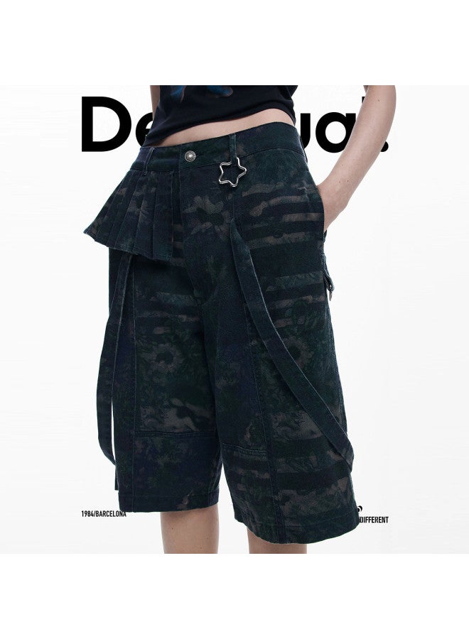 DESIGUAL ss25 Abstract Floral Print Loose Utility Cargo Shorts - Image 3