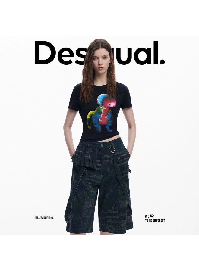 DESIGUAL ss25 Abstract Floral Print Loose Utility Cargo Shorts - Image 4