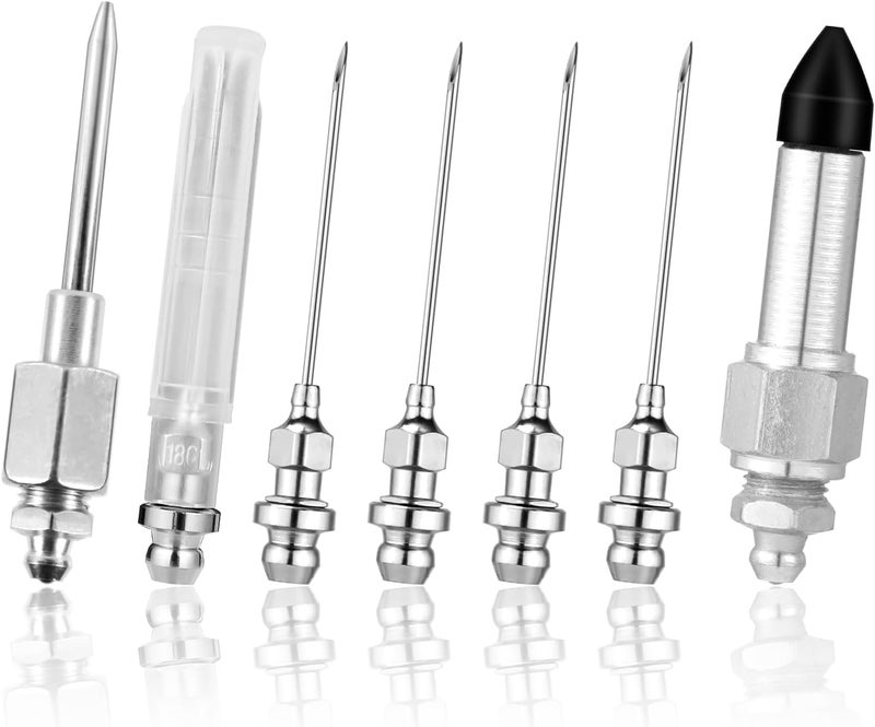 7-Piece Grease Needle Accessory Set, Including 5 Grease Needle Nozzles, 1 Grease Needle Dispenser, 1 Grease Dispenser Tip Rubber Nozzle Adapter - Image 1