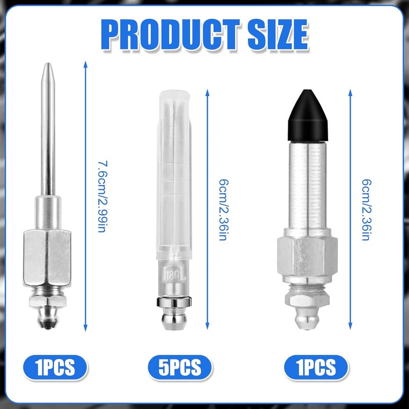 7-Piece Grease Needle Accessory Set, Including 5 Grease Needle Nozzles, 1 Grease Needle Dispenser, 1 Grease Dispenser Tip Rubber Nozzle Adapter - Image 2