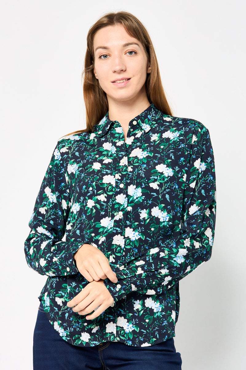 GANT Women Spread Collar Long Sleeve Floral, Print Shirt, Multicolor  - Image 1