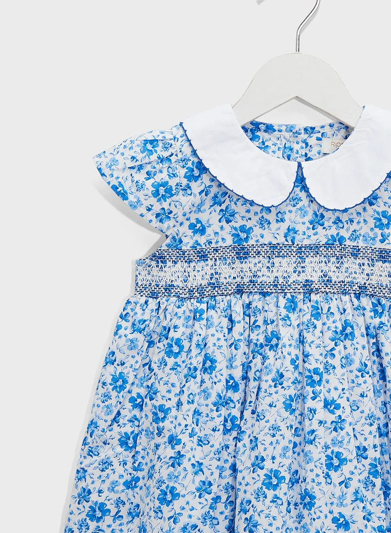 Ripples Floral Smocked Peter-Pan Dress