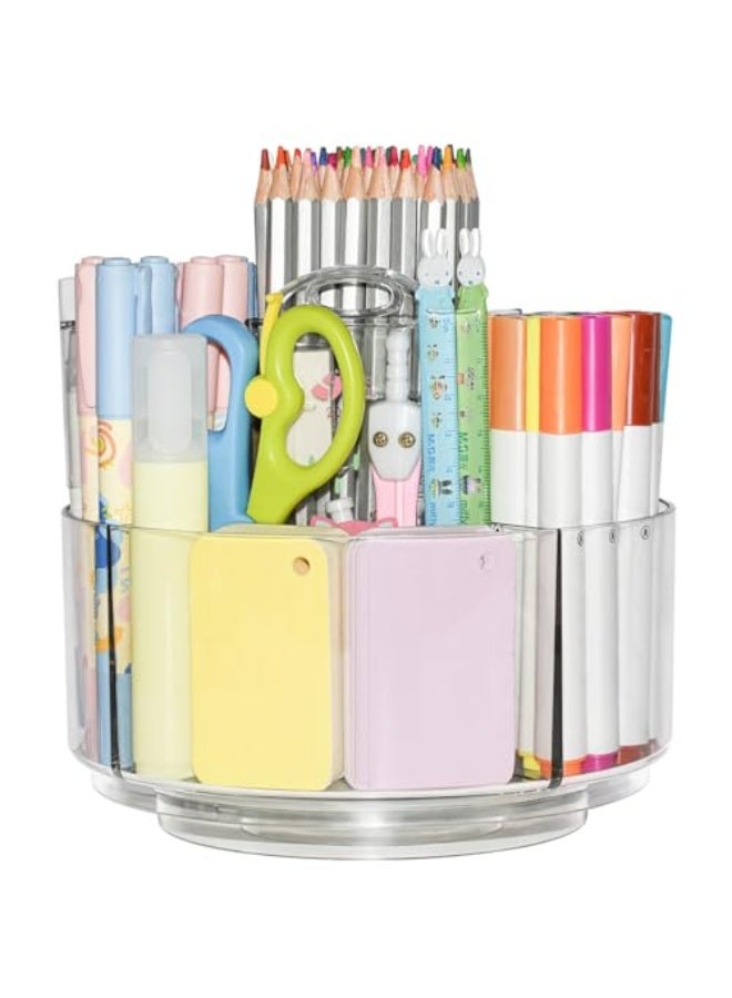 Acrylic Pen Holder, 360-Degree Rotating Pen Holder for Desk, Clear Desk Organizers and Accessories with 5 Compartments Pencil Organizer, Art Supply Storage Box Caddy for Office, Home - Image 1