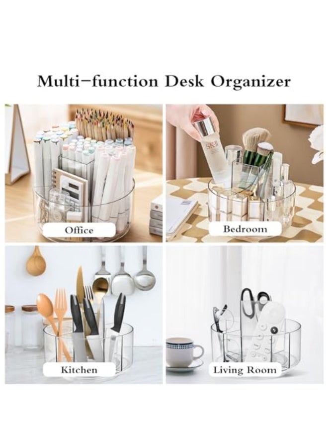 Acrylic Pen Holder, 360-Degree Rotating Pen Holder for Desk, Clear Desk Organizers and Accessories with 5 Compartments Pencil Organizer, Art Supply Storage Box Caddy for Office, Home - Image 2