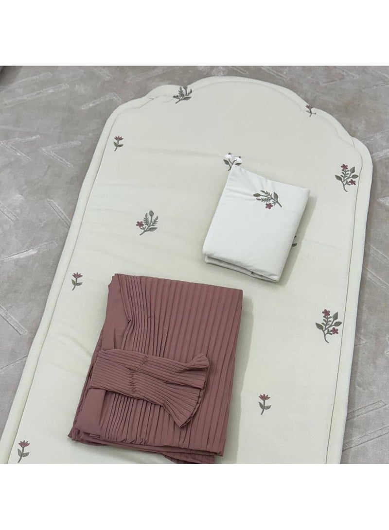 SMART HOME Ramadan Gifting Package A distinctive and wonderful prayer set consisting of (a prayer rug embroidered with a scattered flower pattern and lined with a prayer dress with wonderful pleats and a Quran case) - Image 1