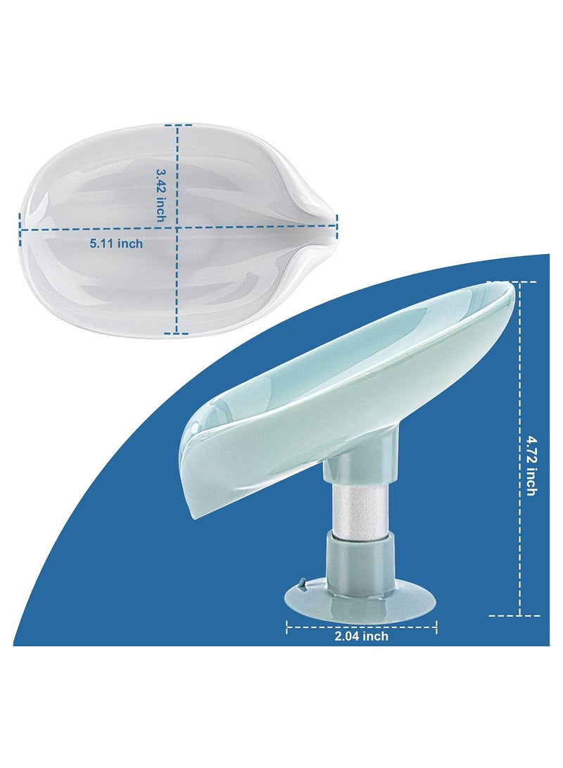 Bukela 2-Pack Soap Holders, Leaf-Shaped Self-Draining Soap Dish Holder, Non-Perforated Easy-Clean Soap Dish with Suction Cup for Shower, Bathroom, Kitchen Sink (Gray + Green) - Image 2