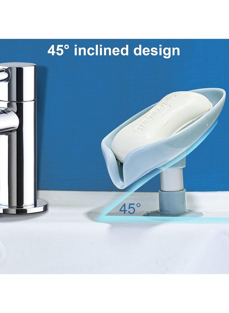 Bukela 2-Pack Soap Holders, Leaf-Shaped Self-Draining Soap Dish Holder, Non-Perforated Easy-Clean Soap Dish with Suction Cup for Shower, Bathroom, Kitchen Sink (Gray + Green) - Image 4