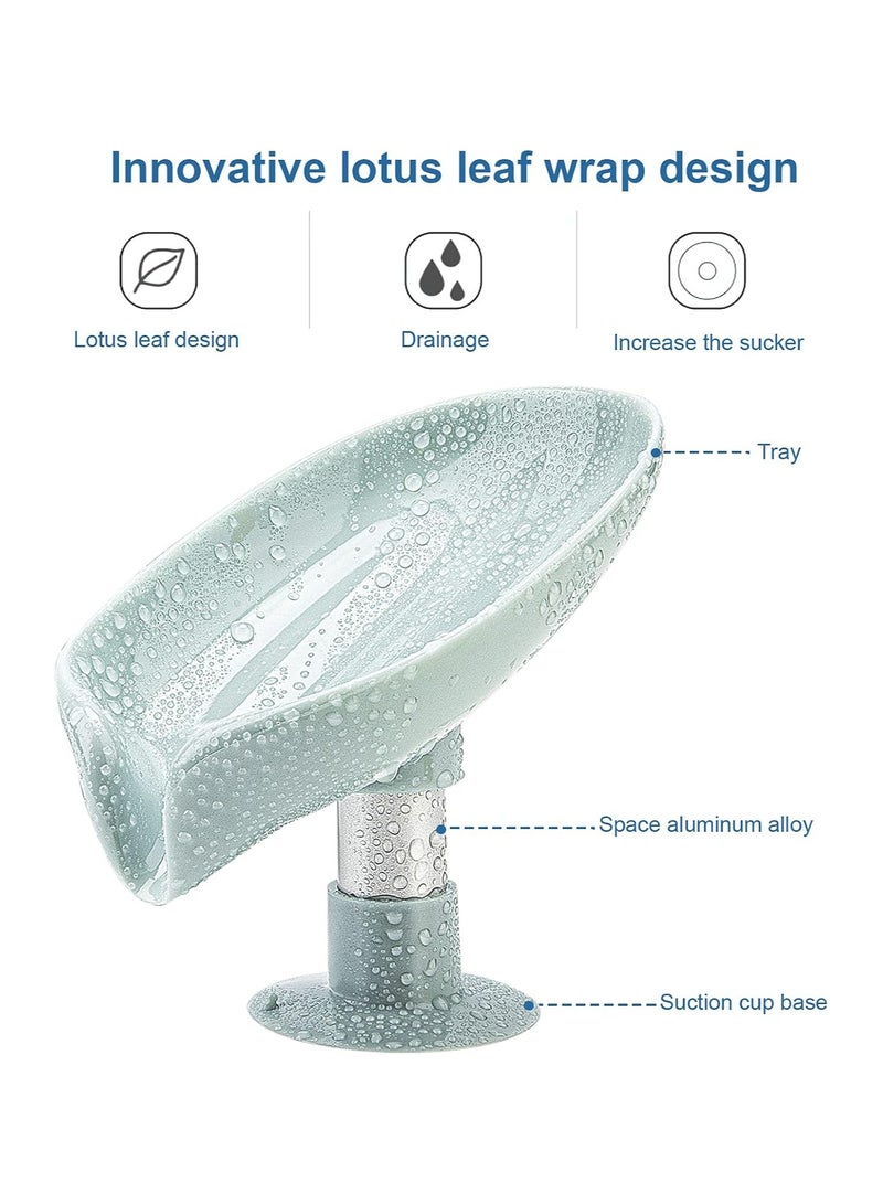 Bukela 2-Pack Soap Holders, Leaf-Shaped Self-Draining Soap Dish Holder, Non-Perforated Easy-Clean Soap Dish with Suction Cup for Shower, Bathroom, Kitchen Sink (Gray + Green) - Image 3