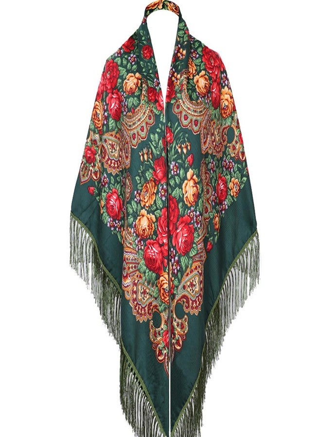 LOVNBHELP Russian Style Muffler Warm Scarf 62"*62" Oversized Women's Traditional Scarves Wrap Shawl Polish Folk Scarf/Green - Image 1