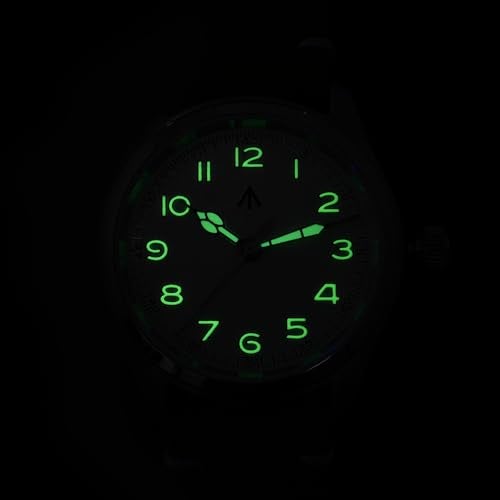 TACTICAL FROG Militado ML08 VH31 38mm Military Mens Watch Double Domed Sapphire Crystal C3 Green Light 10 ATM Waterproof Analog Watches for Men and Women (White Yellow Dial/Brown Leather Strap) - Image 5