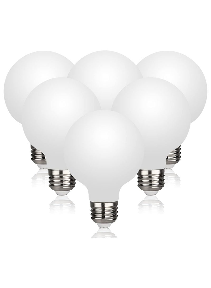 HUA QIANG WANG G95 Frosted E27 LED Edison Globe Light Bulbs 40W Equivalent,6000K Cool White,400Lm,Milky Glass Decorative Bulbs,4W LED Filament Bulbs,Non-Dimmable,Pack of 6,White Light - Image 1