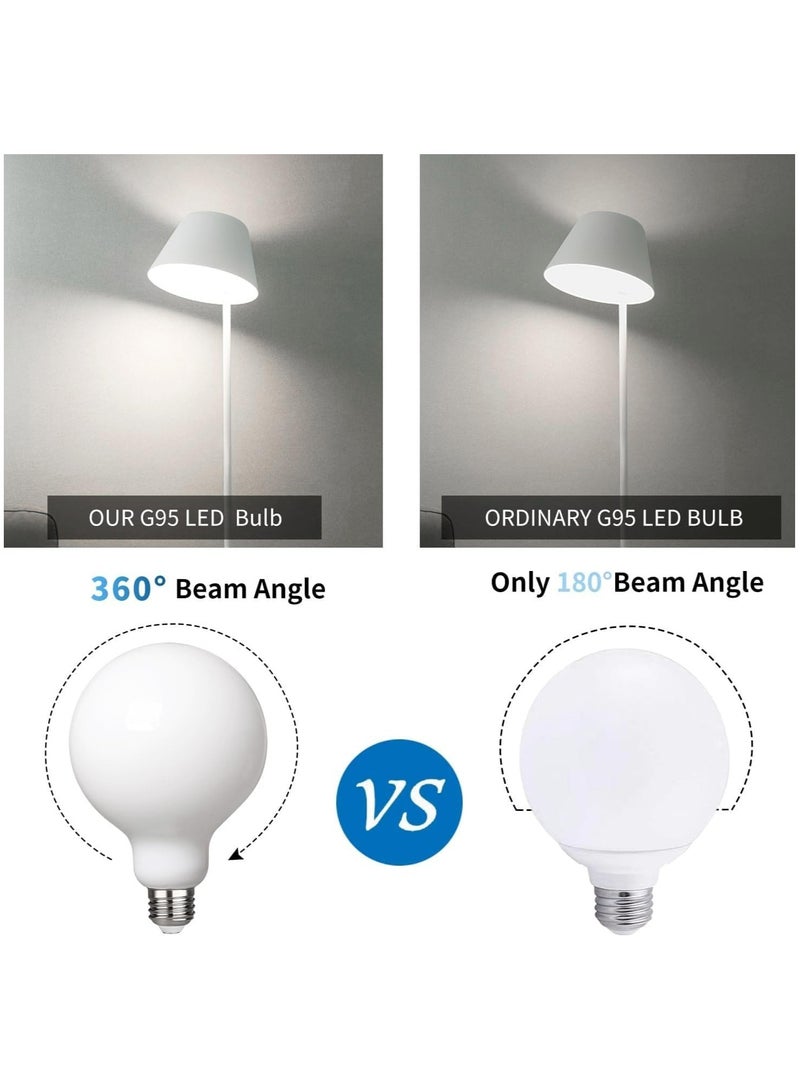 HUA QIANG WANG G95 Frosted E27 LED Edison Globe Light Bulbs 40W Equivalent,6000K Cool White,400Lm,Milky Glass Decorative Bulbs,4W LED Filament Bulbs,Non-Dimmable,Pack of 6,White Light - Image 3