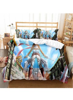 Generic Attack On Titan Movie Theme Bed Sheet Set, 3D Printed Cartoon Bed Sheet Set With 1 Quilt Cover And 2 Pillowcases For Child,Comforter Set  All Season Everyday Use Bedding Set 200*200  - Image 1