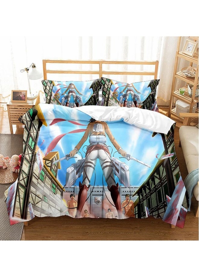 Generic - Attack On Titan Movie Theme Bed Sheet Set, 3D Printed Cartoon Bed Sheet Set With 1 Quilt Cover And 2 Pillowcases For Child,Comforter Set  All Season Everyday Use Bedding Set 200*200 - Image 1
