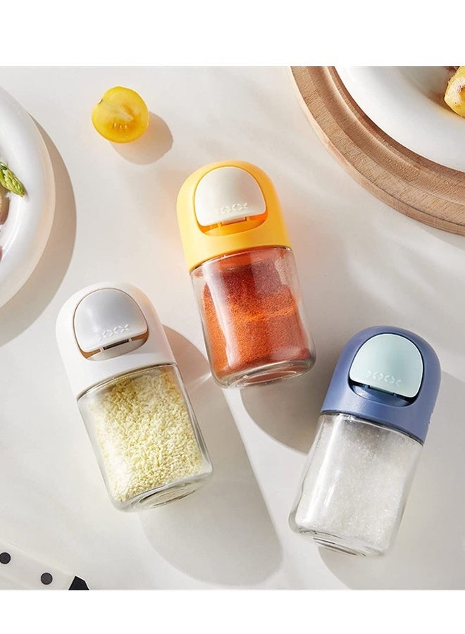 زجاجة توابل زجاجية مع أغطية، زجاجات توابل كمية لكل ضغط 0.5 غرام، حاويات توابل مع أغطية رجاجة، صندوق توابل محكم الإغلاق للطبخ، صحية للإستهلاك اليومي، عبوة من 3 قطع - Image 5