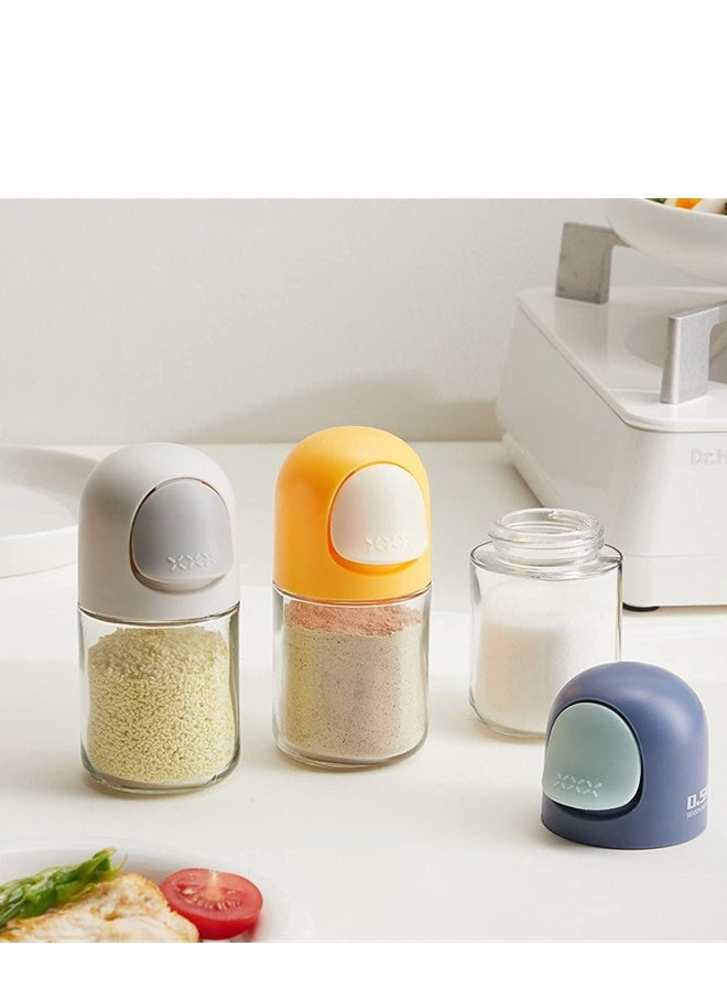 زجاجة توابل زجاجية مع أغطية، زجاجات توابل كمية لكل ضغط 0.5 غرام، حاويات توابل مع أغطية رجاجة، صندوق توابل محكم الإغلاق للطبخ، صحية للإستهلاك اليومي، عبوة من 3 قطع - Image 2