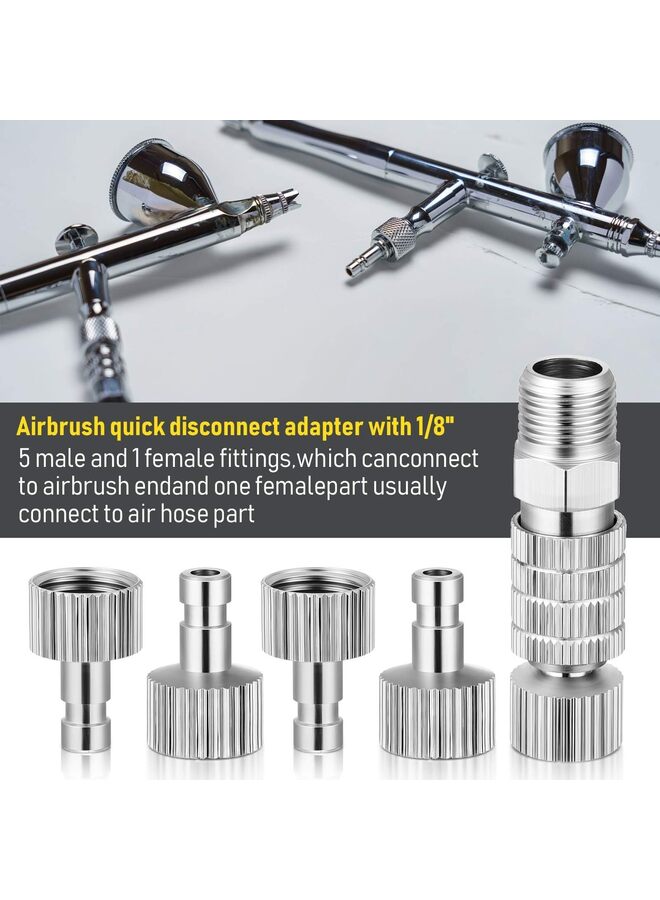 Airbrush Quick Release Coupling Disconnect Adapter Kit, 5 Pieces 1/8 Inch Female Connectors and Male Adapters Adjustment Control Valve Airbrush Accessories - Image 2