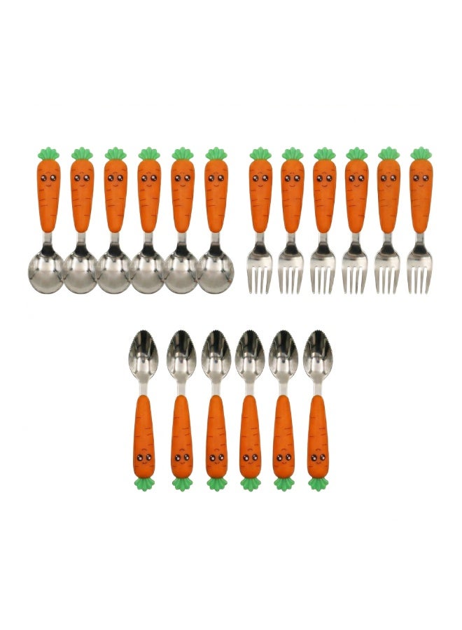 بيرام BERAM Rabbit Rapier 18 Piece Children’s Cutlery Set – 18/10 Stainless Steel Flatware with Cute Carrot Design Handles – Compact Size Tableware Set for Toddlers and Kids - Image 1
