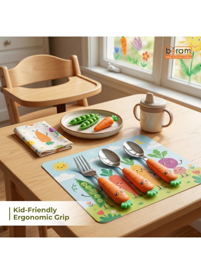 بيرام BERAM Rabbit Rapier 18 Piece Children’s Cutlery Set – 18/10 Stainless Steel Flatware with Cute Carrot Design Handles – Compact Size Tableware Set for Toddlers and Kids - Image 2