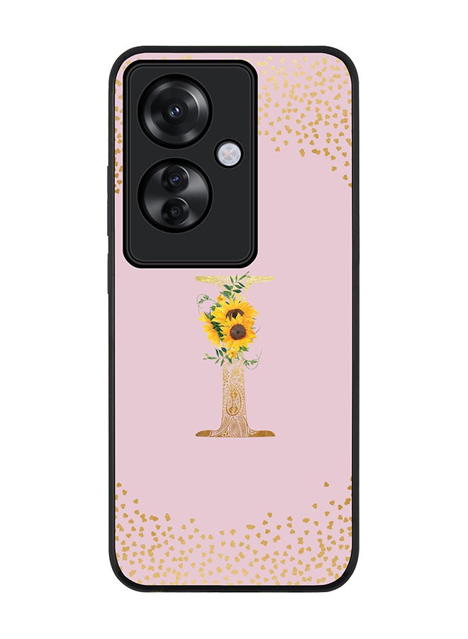 Stylizedd Rugged Black edge case for Oppo Reno11 F / Oppo F25 Pro 5G, Slim fit Soft Cover - Custom Monogram Initial Letter Floral Pattern Alphabet - I (Pink) - Image 1