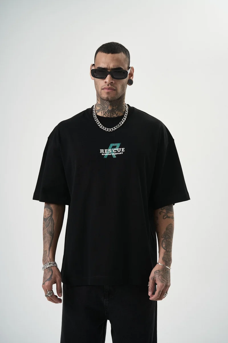 RESPIRE Men's Res'cue Print Oversize T-Shirt, Black