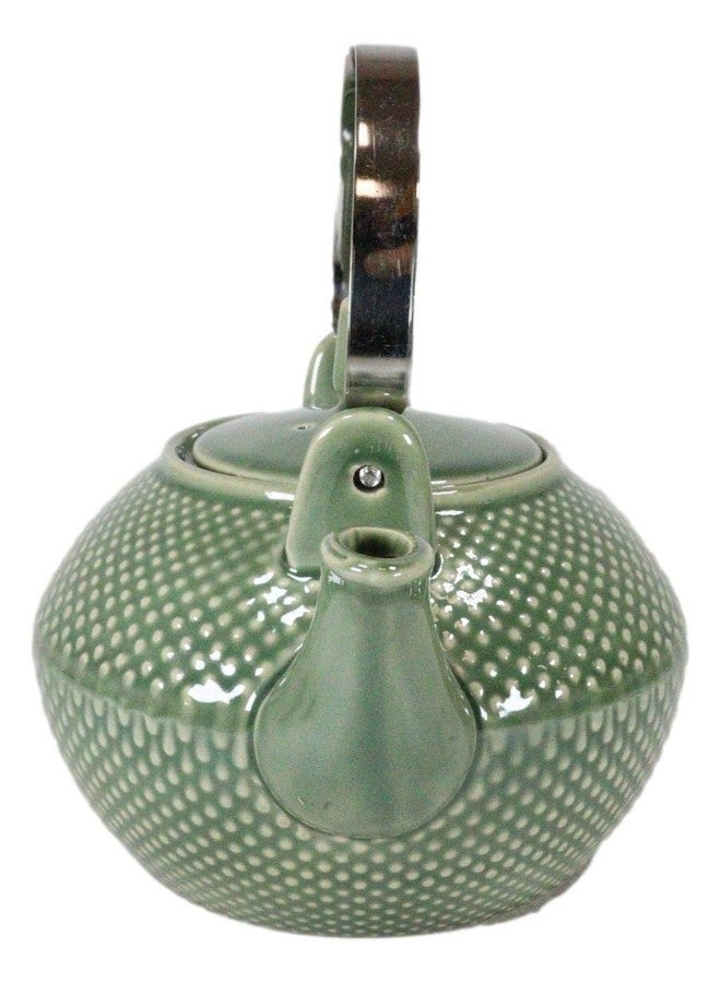 Ebros Gift Contemporary Spotted Dots Texture Porcelain Ceramic Tea Pot Teapot With Stainless Steel Handle 28oz (Green) - Image 4