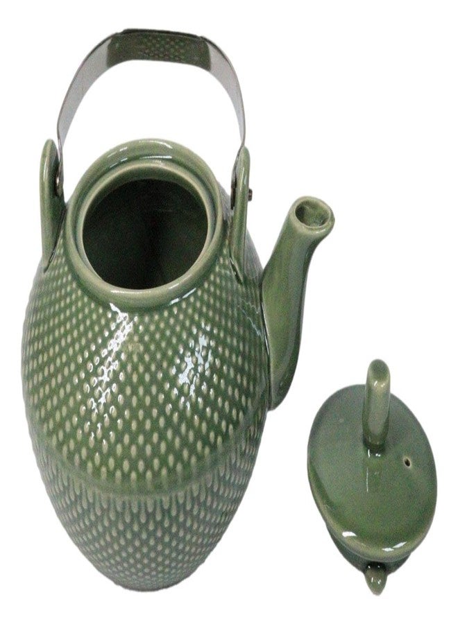 Ebros Gift Contemporary Spotted Dots Texture Porcelain Ceramic Tea Pot Teapot With Stainless Steel Handle 28oz (Green) - Image 5