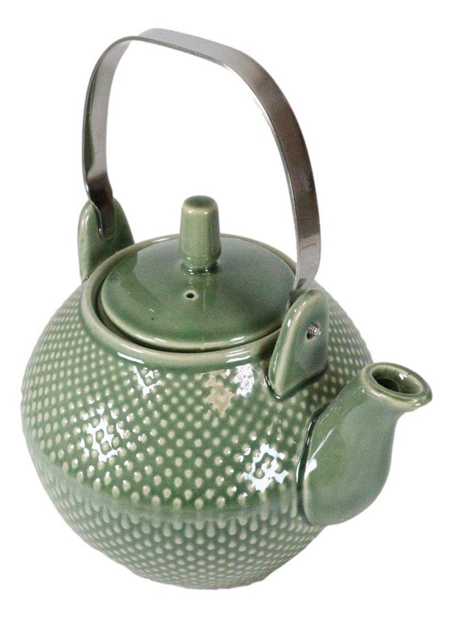 Ebros Gift Contemporary Spotted Dots Texture Porcelain Ceramic Tea Pot Teapot With Stainless Steel Handle 28oz (Green) - Image 3