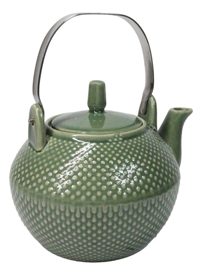 Ebros Gift Contemporary Spotted Dots Texture Porcelain Ceramic Tea Pot Teapot With Stainless Steel Handle 28oz (Green) - Image 2