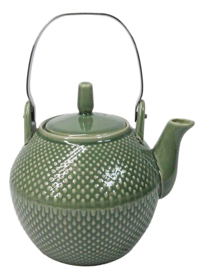 Ebros Gift Contemporary Spotted Dots Texture Porcelain Ceramic Tea Pot Teapot With Stainless Steel Handle 28oz (Green) - Image 1