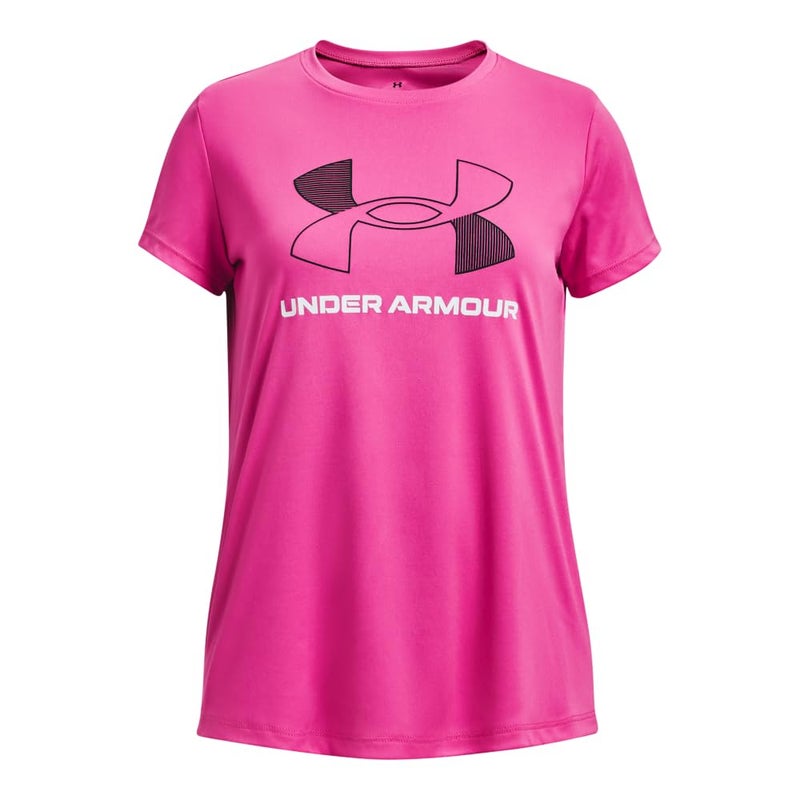 Under Armour Girls Tech Big Logo Short Sleeve T Shirt, (652) Rebel Pink / / Black, X-Small
