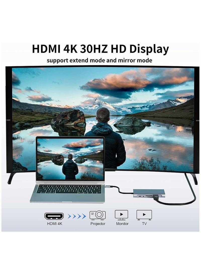 Arabest - موزع USB C، محطة إرساء 11 في 1 مع HDMI بدقة 4K، VGA، RJ45 Ethernet، 3.0 و2.0، قارئ بطاقات SD TF، شحن PD بقوة 100 وات، صوت 3.5 مم، محول متعدد المنافذ لأجهزة الكمبيوتر المحمولة من نوع MacBook Pro - Image 1
