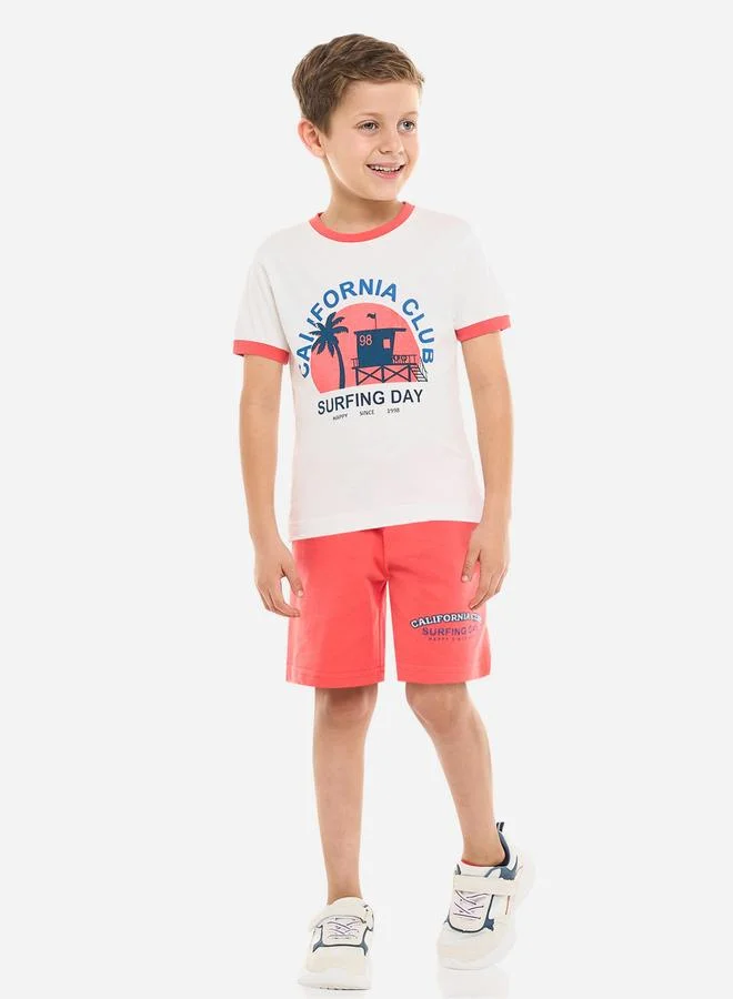 فكتور اند جين Victor And Jane Boys California Club Graphic T-Shirt and Shorts Set
