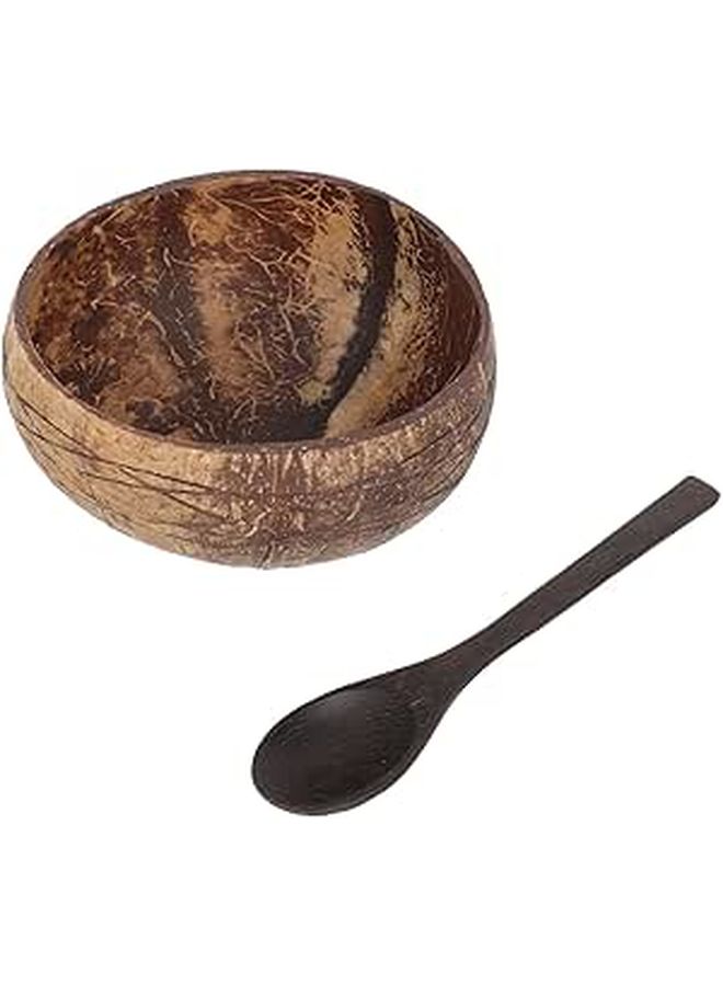 Natural Coconut Shell Bowl and Wood Spoon Set Eco Friendly Kitchen Serveware - Image 1
