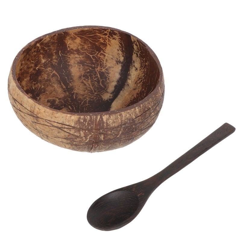 Natural Coconut Shell Bowl and Wood Spoon Set Eco Friendly Kitchen Serveware - Image 2