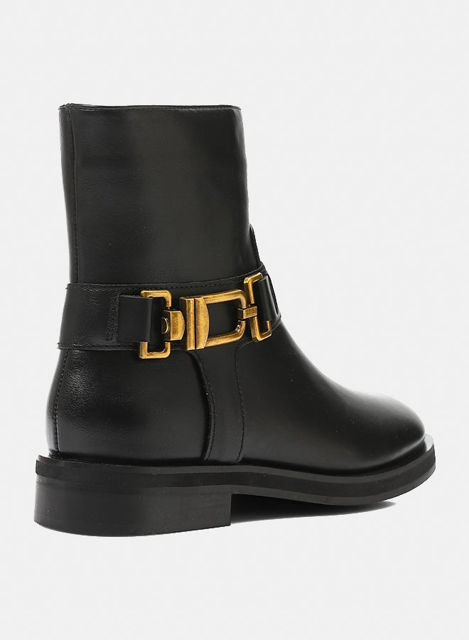 Dejavu Shoes PRD-DVTX-020 Black Leather Ankle Boots With Gold Buckle For Women - Image 3