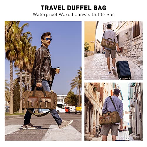 Wildroad Waxed Canvas Genuine Leather 50L Waterproof Duffle Bag - Vintage Travel Weekender Overnight Carry On - Image 3