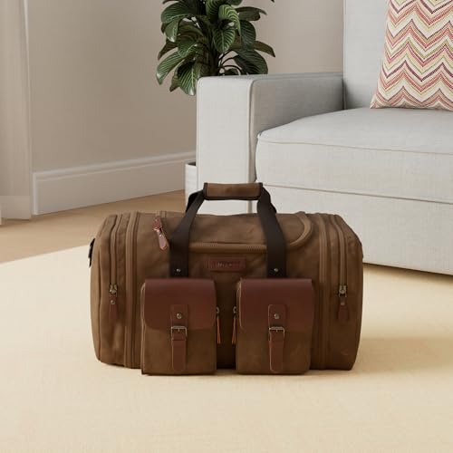 Wildroad Waxed Canvas Genuine Leather 50L Waterproof Duffle Bag - Vintage Travel Weekender Overnight Carry On - Image 2