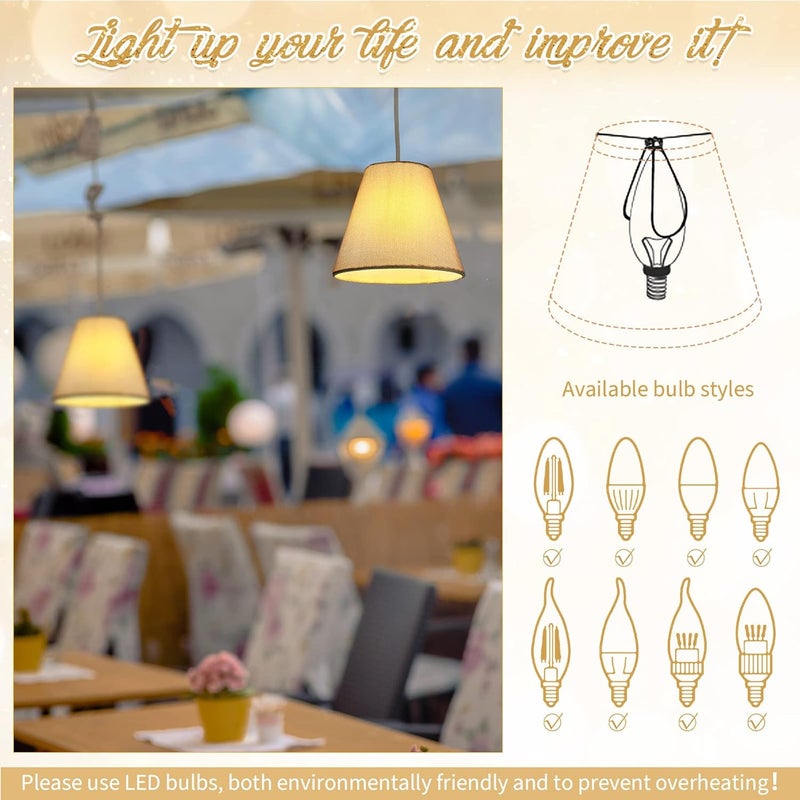 Riakrum مجموعة من 10 ظلال مصابيح صغيرة من قماش الخيش مع مشبك ظلال مصابيح 3 × 6 × 5 غطاء مصباح قماش برميل ريفي للطاولة والثريا ومصباح الحائط بيج - Image 4