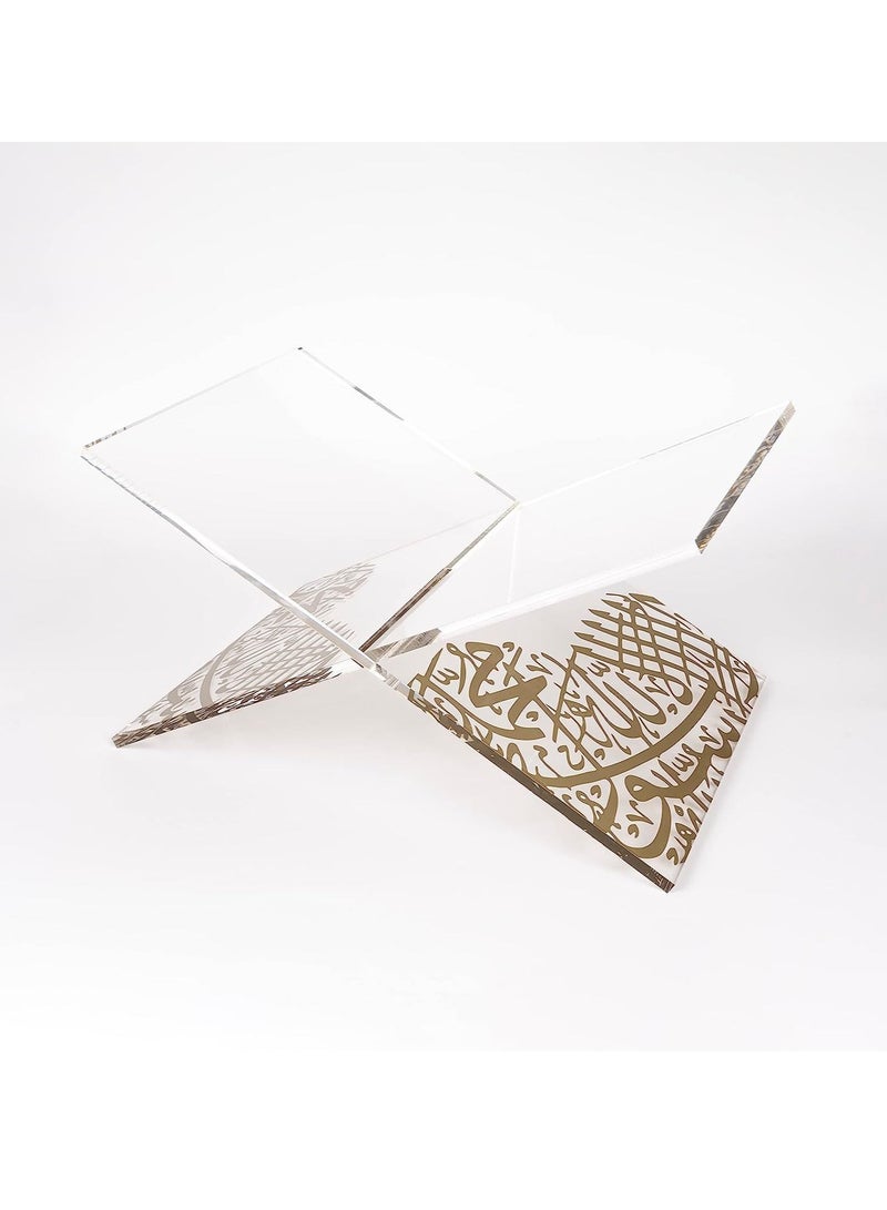 هلالفل حامل مصحف شفاف من الأكريليك | حامل خط عربي ذهبي | حامل مصحف عصري من الأكريليك | هدية إسلامية لرمضان والعيد | حامل شفاف مزخرف كهدية - Image 1