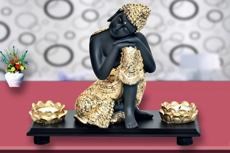 MARINER'S CREATION Divine Resting Buddha Idol with Tray & TLIGHT Holder for Home Decor,Living Room,Bedroom,Office | House Warming Gift | SHOWPIECE for Home Decor | Statue for Home Decor - Image 1