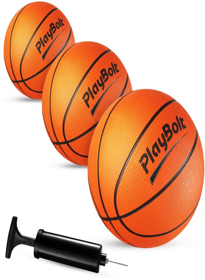PlayBolt Size 3 Mini Basketballs (3 Pack) - 7-Inch Junior Rubber Basketball Set with Pump - Youth Beginner Kids Basketballs for Backyard Pool Parties, Arcade Games, Practice, Indoor & Outdoor Play - Image 1
