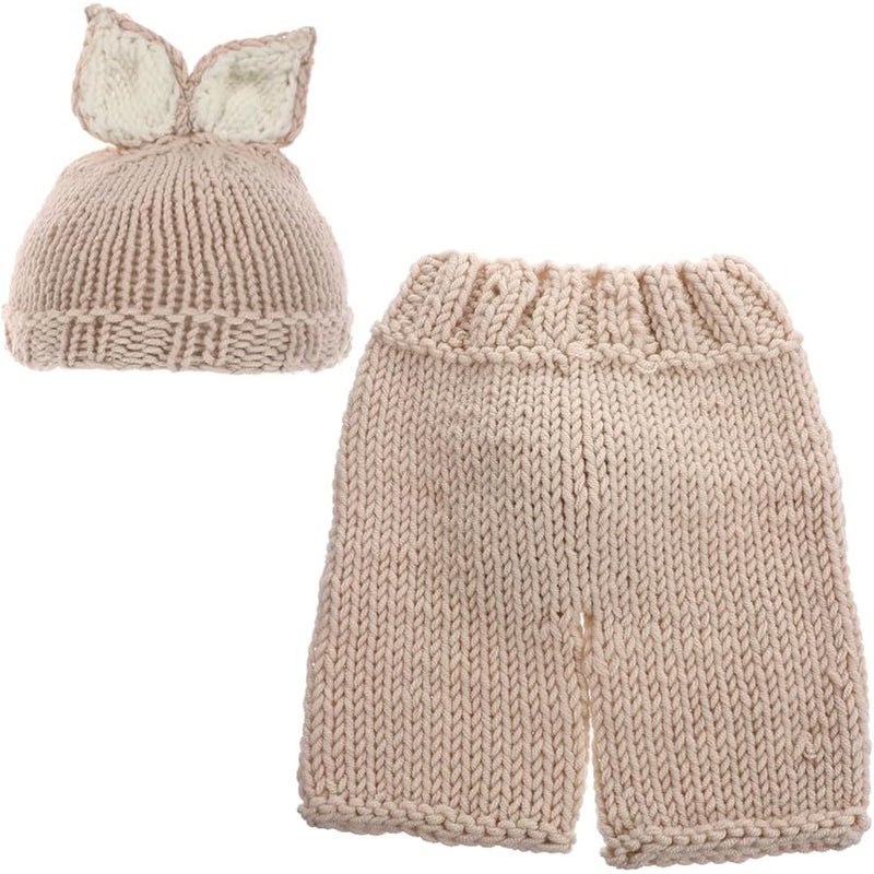 Newborn Baby Rabbit Costume Knitted Photography Outfit Adorable Animal Design Comfortable Set Pink - Image 1
